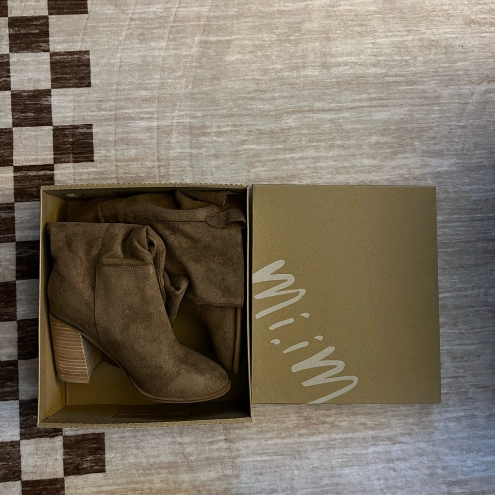 Mi.iM Taupe Suede Stacked Heel Ankle Boots